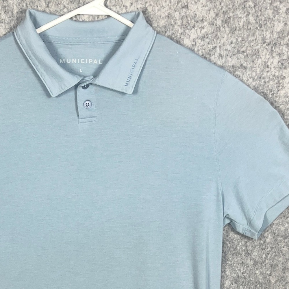 Municipal Men's Short Sleeve Polo Shirt Light Blue Large Sport Casual Athletic